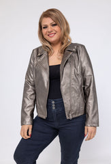 Plus Size Faux Læder Jakke Metallic