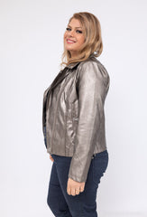 Plus Size Faux Læder Jakke Metallic