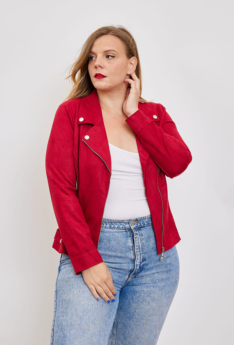 Plus size suede jakke