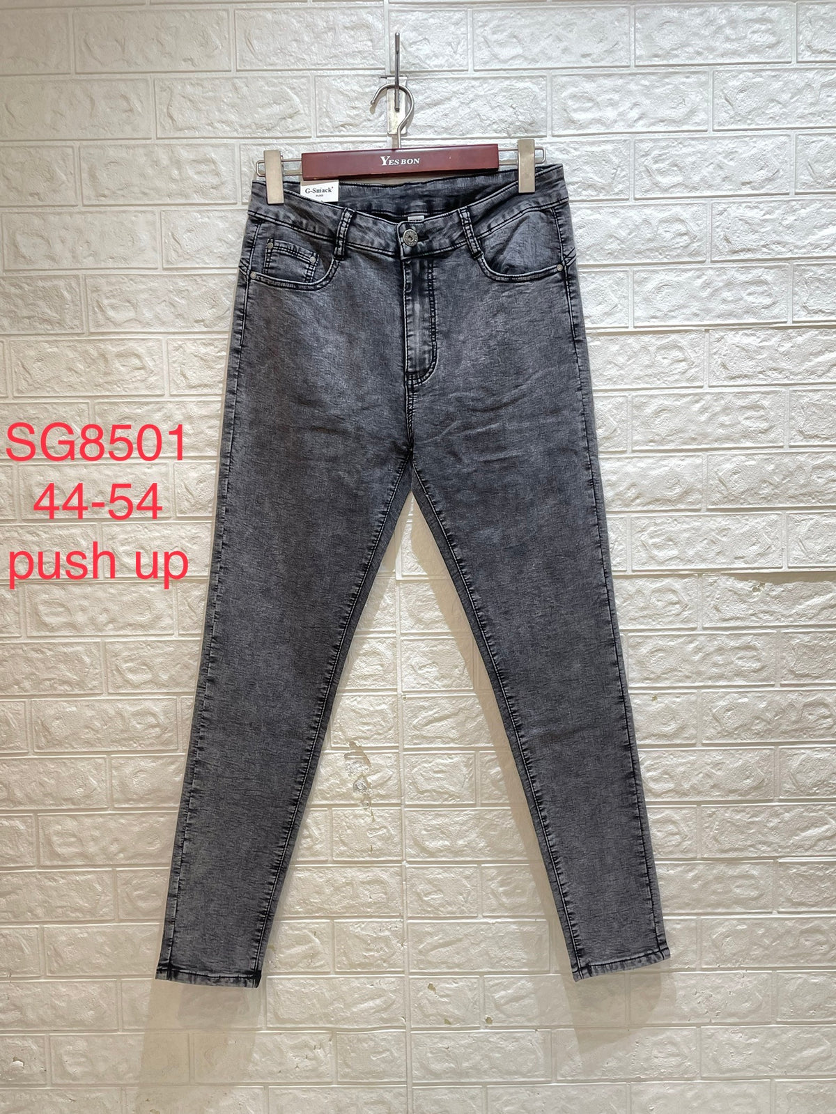 Acid Wash jeans grå push up plus size