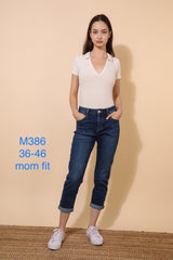 Mom fit jeans med fold darkwash