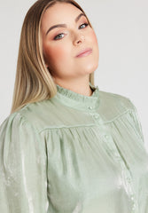 No. 1 By Ox Shirt w flair neckline and cuffs Dark Mint Green